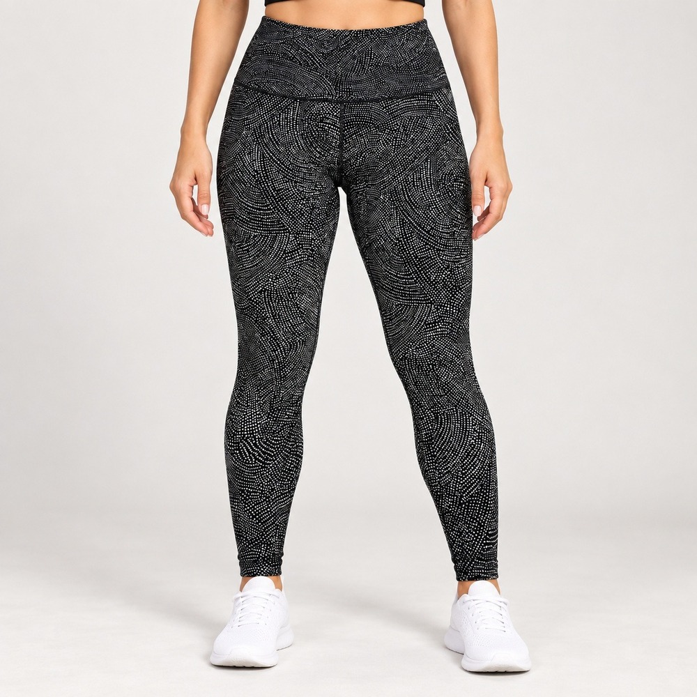 Lululemon Wunder Under High Rise Crop Leggings Black White Dotted Swirl Size 8